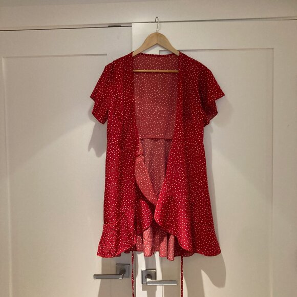 Shein Red Polka Dot Wrap Dress Size 6 (M) - Picture 11 of 13